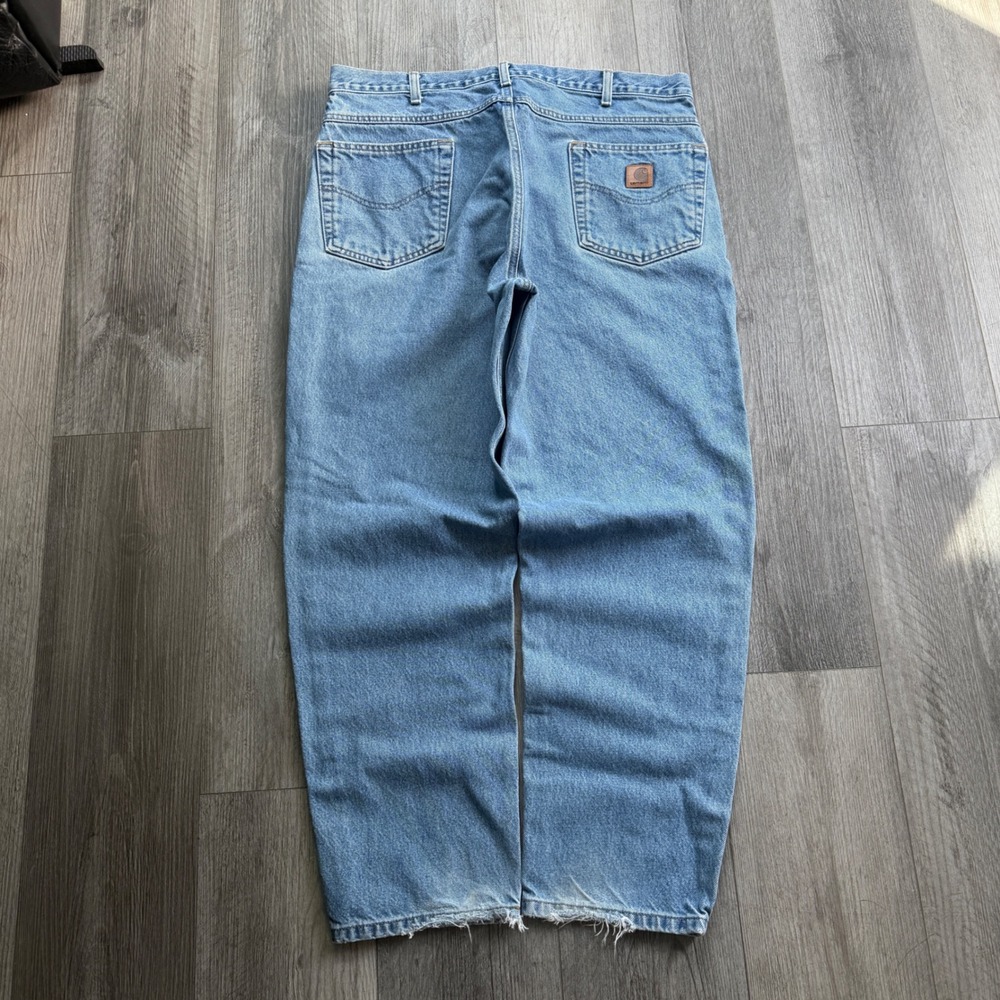 Carhartt B17 DST Mens 38x30 Relaxed Fit Light Wash Jeans Work Denim Frayed